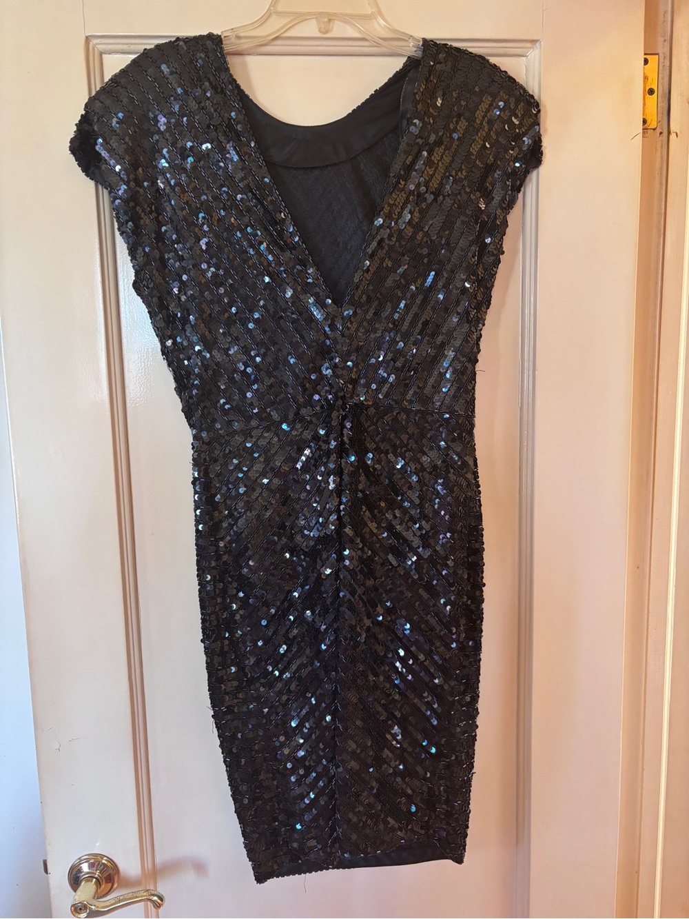 Tadashi Shoji Black Sequin V-Neck Midi Dress